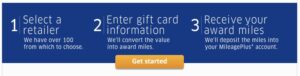Screenshot showing how to start a United MileagePlus gift card exchange